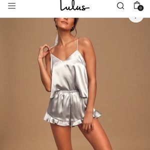 Lulus Satin PJ Set - Silver, sz SMALL
